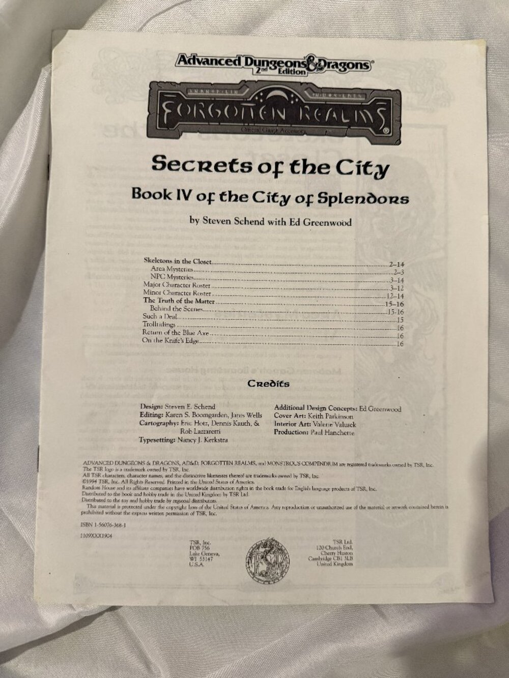 1994 TSR Advanced D&D Secrets of the City Book IV-Vintage
